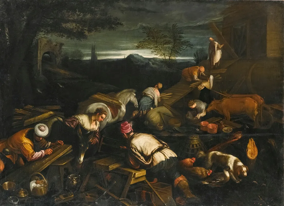 Noah Leading The Animals Onto The Ark Wall Art by Follower of Jacopo da Ponte - High-Resolution Digital Print
