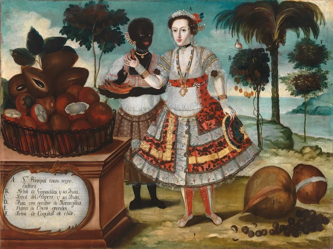 Noble Woman With Her Black Slave Wall Art by Vicente Albán - High-Resolution Digital Print