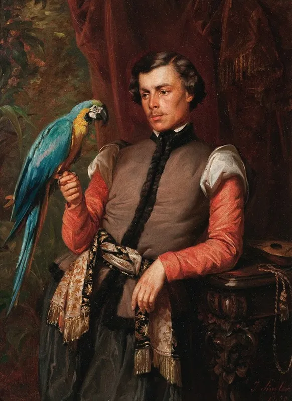 Nobleman With A Parrot Wall Art by Józef Simmler - High-Resolution Digital Print