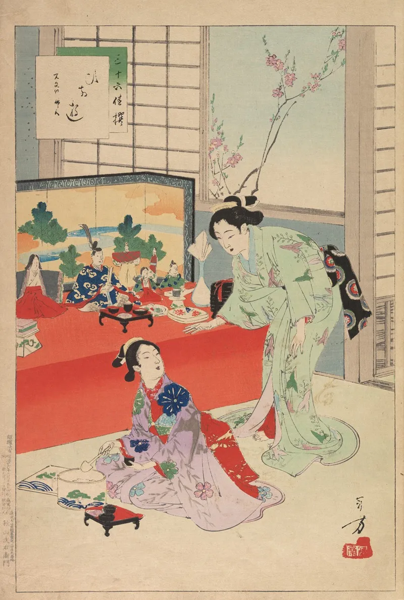 Noblewomen Of The Tokugawa Period Thirty Six Beauties Sanjuroko Kasensoro Pl 05 Wall Art by Toshikata Mizuno - High-Resolution Digital Print
