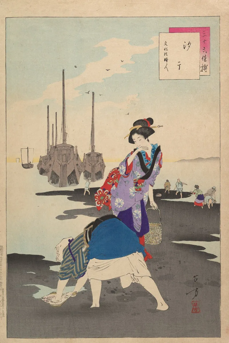 Noblewomen Of The Tokugawa Period Thirty Six Beauties Sanjuroko Kasensoro Pl 12 Wall Art by Toshikata Mizuno - High-Resolution Digital Print