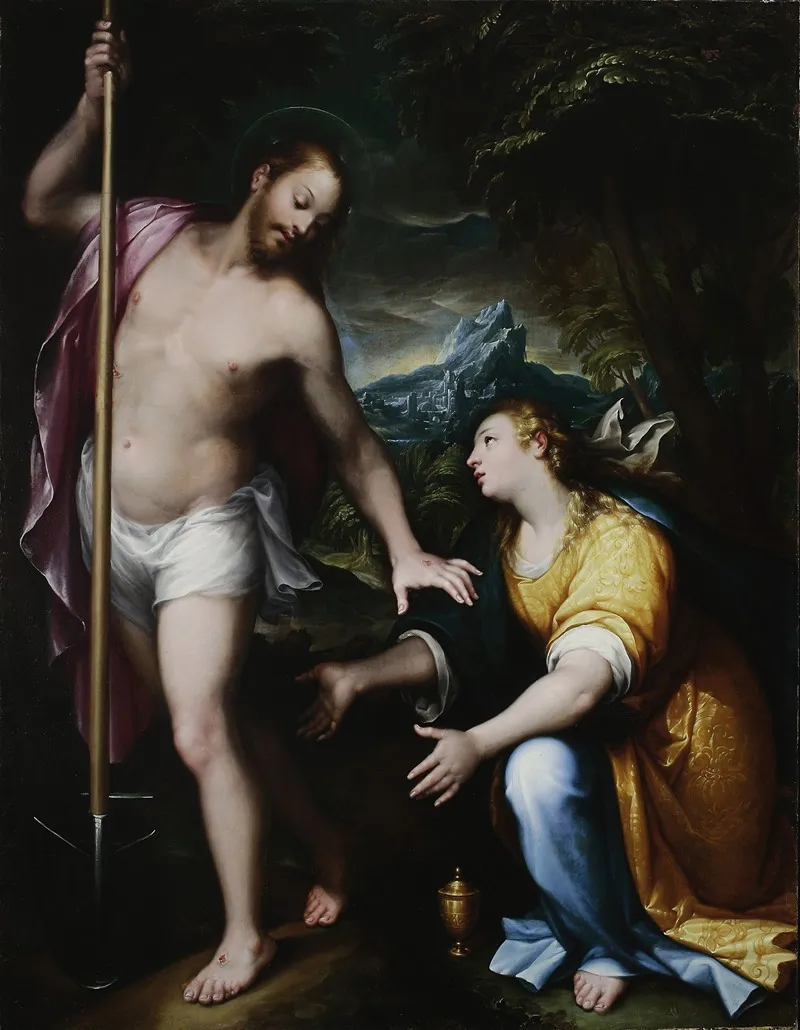 Noli Me Tangere Resurrected Christ Appearing To Mary Magdalene John 20 14 17 Wall Art by Denys Calvaert - High-Resolution Digital Print