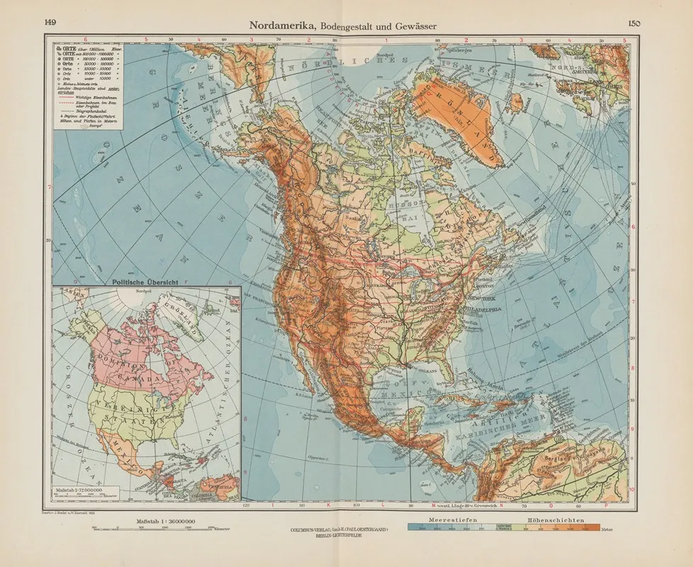 Nordamerika Bodengestalt Und Gewasser Wall Art by Ernst Friedrich - High-Resolution Digital Print
