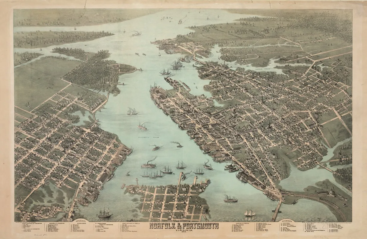 Norfolk Portsmouth Virginia 1873 Wall Art by C. N. Drie - High-Resolution Digital Print