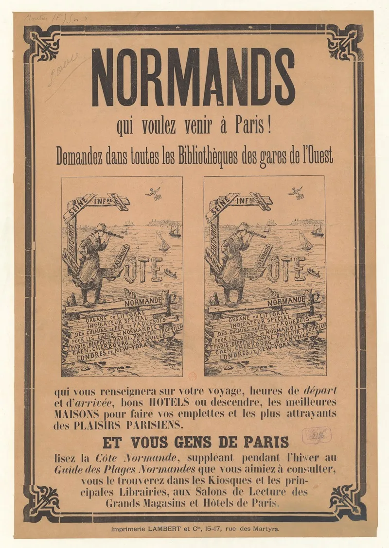 Normands Qui Voulez Venir A Paris Demandez Dans Toutes Les Bibliotheques Des Gares De Louest Wall Art by T. Moutier - High-Resolution Digital Print