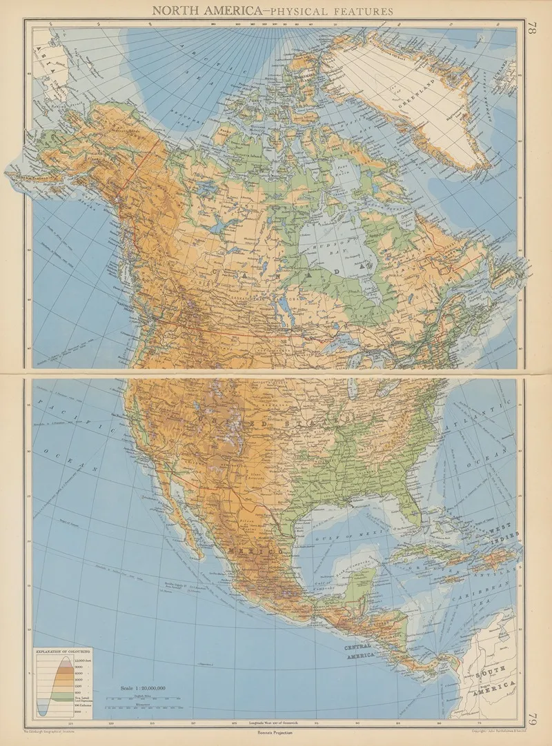 North America Physical Features Wall Art by John George Bartholomew - High-Resolution Digital Print