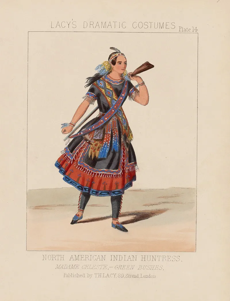 North American Indian Huntress Madame Celeste Green Bushes Wall Art by Thomas Hailes Lacy - High-Resolution Digital Print