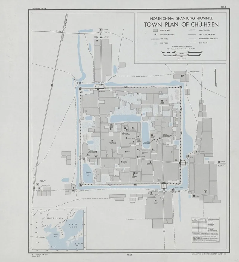 North China Shantung Province Town Plan Of Chu Hsien Wall Art by Office of Strategic Services - High-Resolution Digital Print