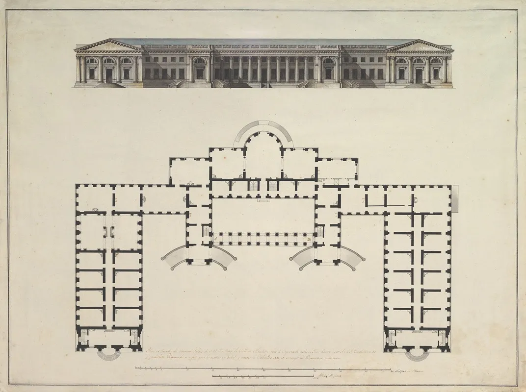 North Elevation And Ground Plan Of The Alexander Palace At Tsarskoe Selo Wall Art by Giacomo Quarenghi - High-Resolution Digital Print