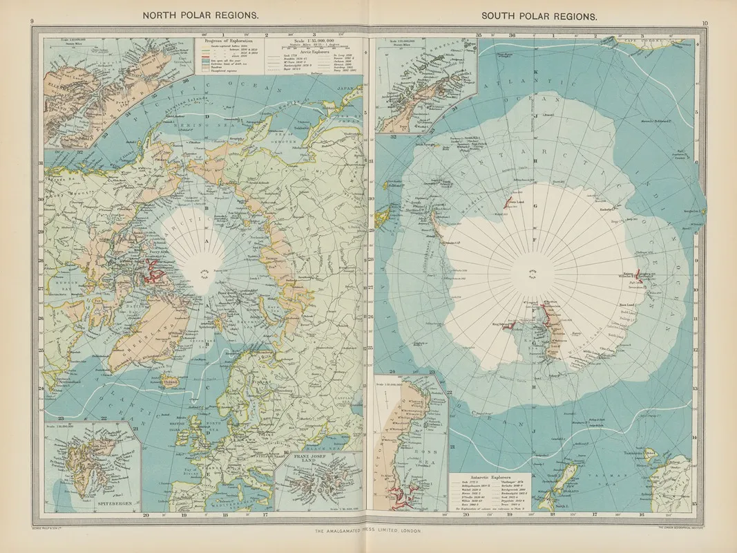 North Polar Regions South Polar Regions Showing The Progress Of Exploration