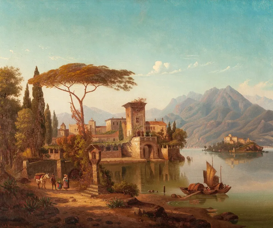 Northern Italy Landscape Possibly Lake Como Wall Art by Hermann August Kruger - High-Resolution Digital Print