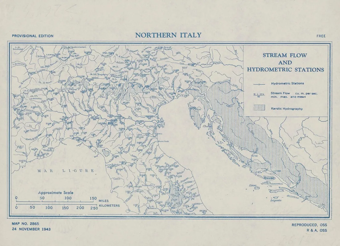 Northern Italy Stream Flow And Hydrometric Stations Wall Art by Office of Strategic Services - High-Resolution Digital Print