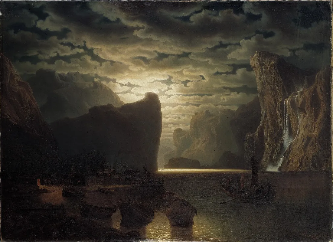Norwegian Fjord In Moonlight Motif From The Sogne Fjord