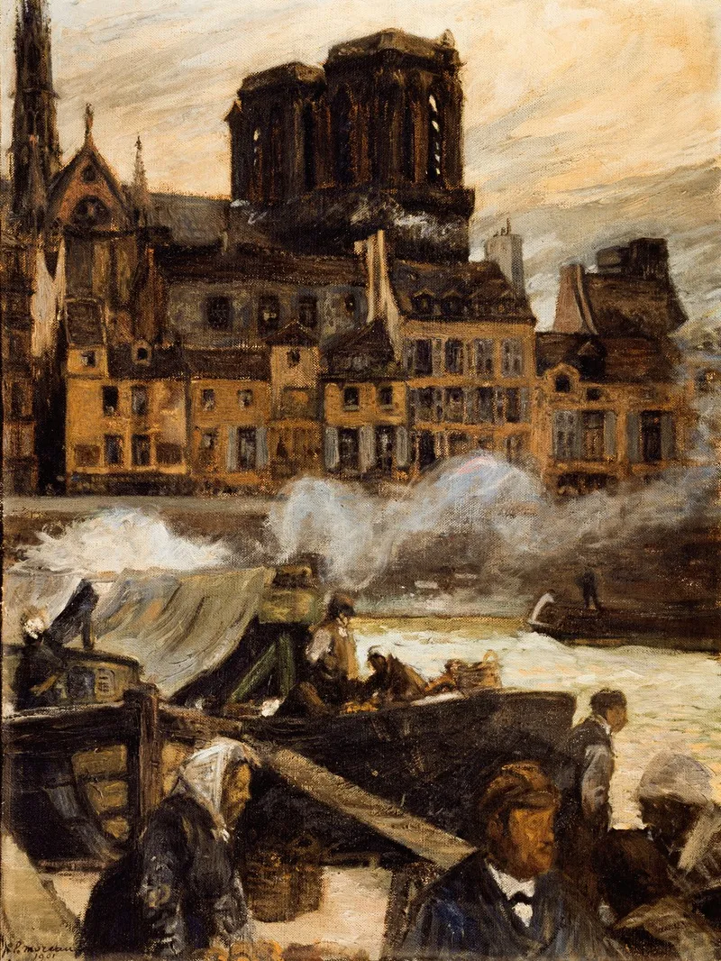 Notre Dame Et Le Quai Aux Fleurs Vus Du Marche Aux Pommes Wall Art by Pierre Louis Moreau - High-Resolution Digital Print