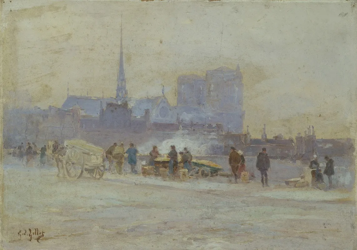 Notre Dame Vue Du Quai De Lhotel De Ville Wall Art by Eugène Louis Gillot - High-Resolution Digital Print