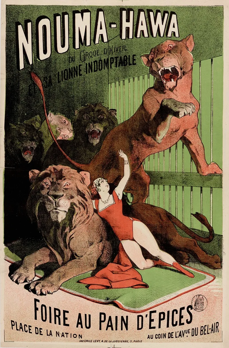 Nouma Hawa Du Cirque Dhiver Et Sa Lionne Indomptable Wall Art by Imp. Emile Lévy - High-Resolution Digital Print