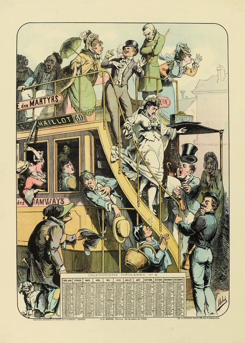Nouveau Calendrier Populaire Une Noce En Tramways Wall Art by Moloch (Alphonse Hector Colomb) - High-Resolution Digital Print