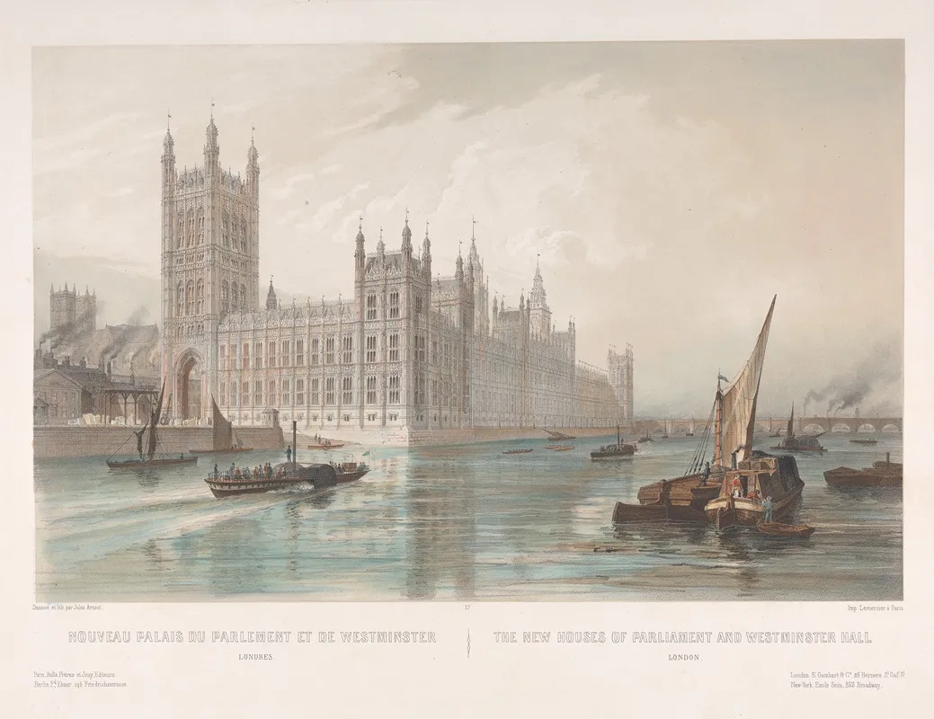 Nouveau Palais Du Parlement Et De Westminster Wall Art by Louis Jules Arnout - High-Resolution Digital Print