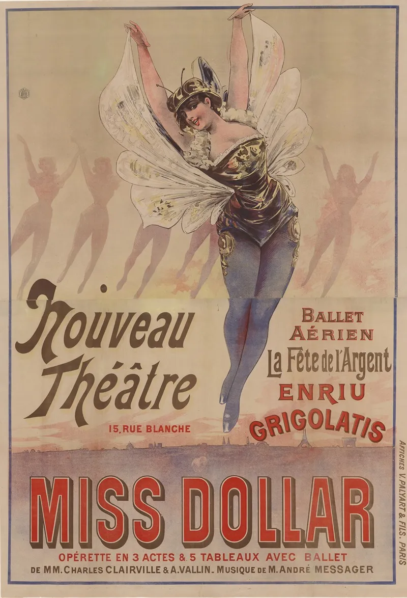 Nouveau Theatre 15 Rue Blanche Paris Ballet Aerien Miss Dollar Wall Art by Affiches V. Palyart &amp; Fils - High-Resolution Digital Print