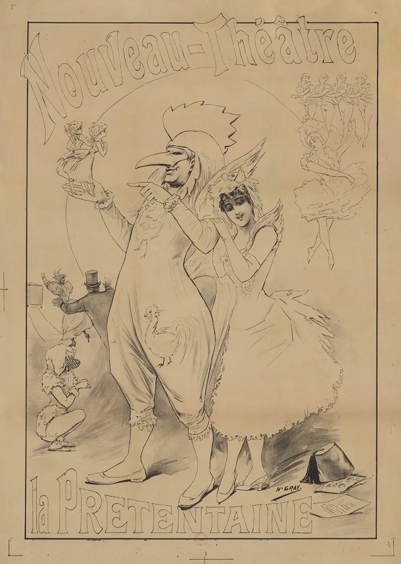 Nouveau Theatre La Pretentaine Wall Art by Henri Boulanger Gray - High-Resolution Digital Print