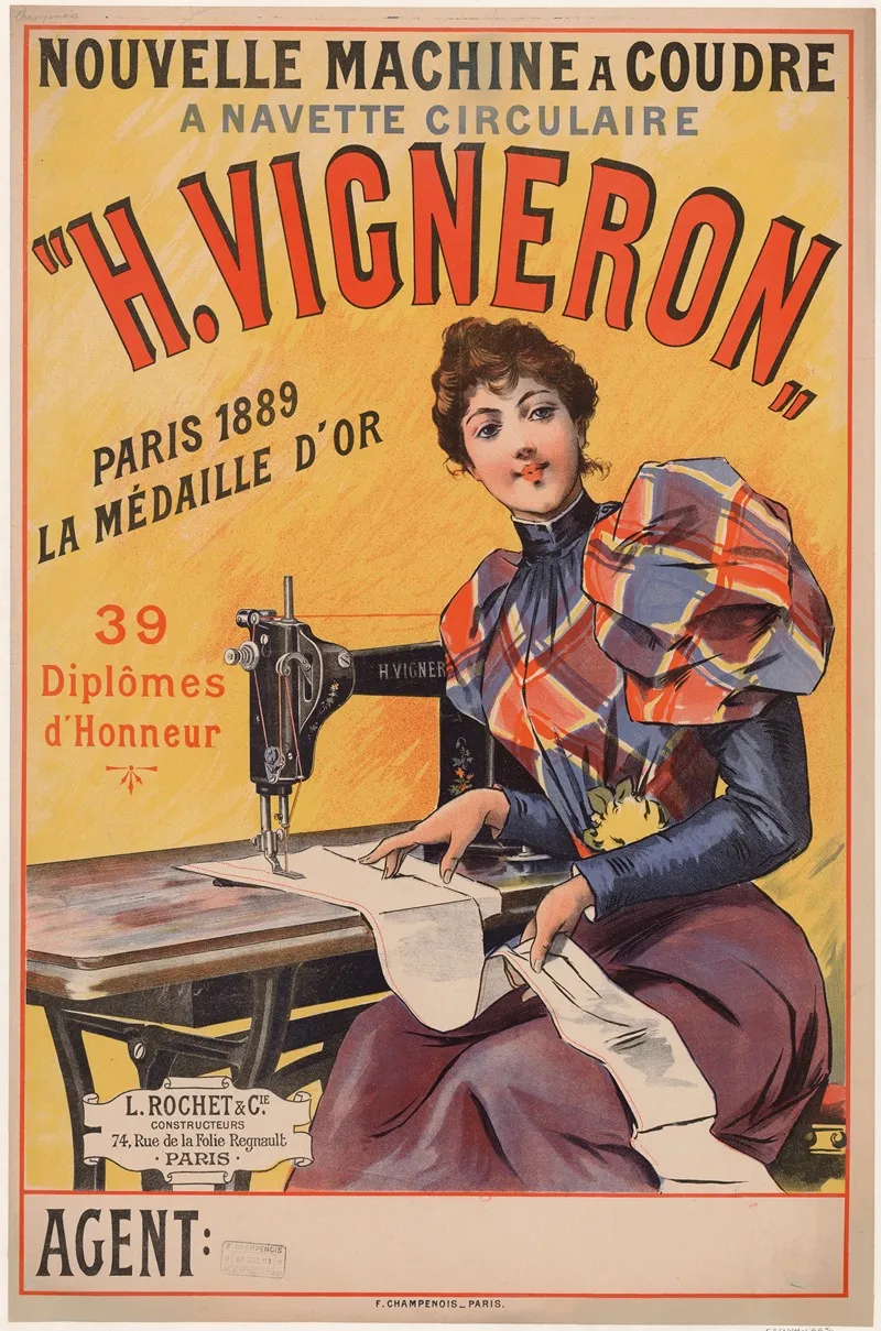 Nouvelle Machine A Coudre A Navette Circulaire H Vigneron Wall Art by Imp. F. Champenois - High-Resolution Digital Print