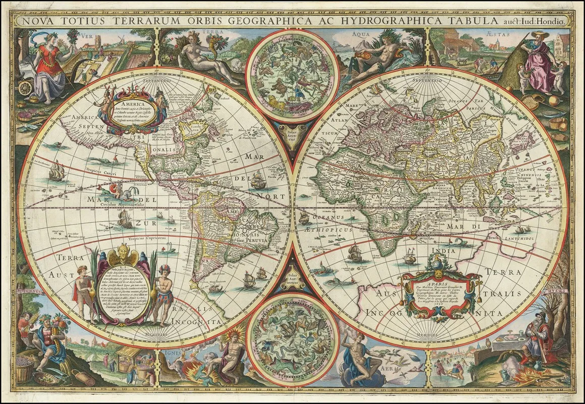 Nova Totius Terrarum Orbis Geographica Ac Hydrographica Tabula Auc T Iud Hondio Wall Art by Melchior Tavernier II - High-Resolution Digital Print