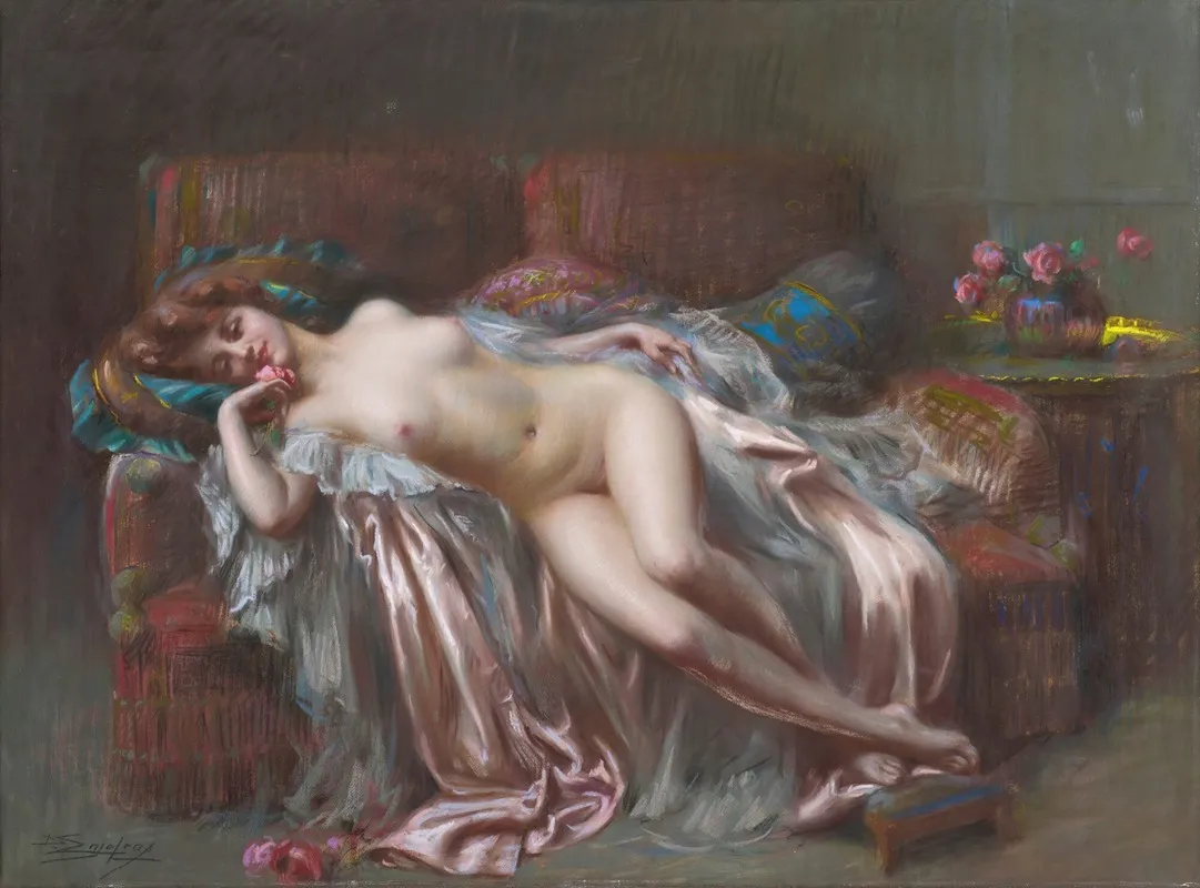 Nu Allonge A La Rose Wall Art by Delphin Enjolras - High-Resolution Digital Print