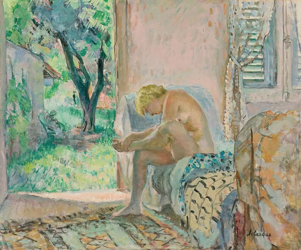Nu Assis Sur Un Canape Pres De La Fenetre Wall Art by Henri Lebasque - High-Resolution Digital Print