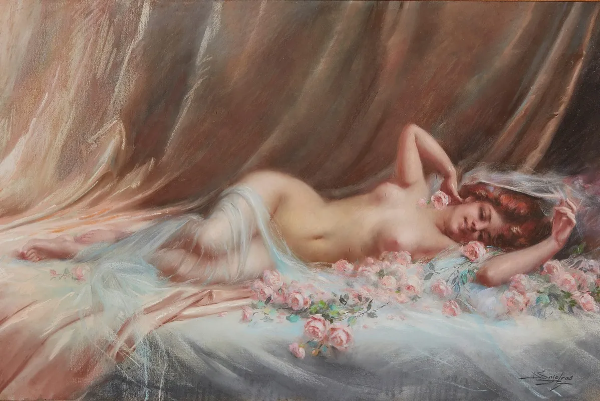 Nu Aux Roses Wall Art by Delphin Enjolras - High-Resolution Digital Print
