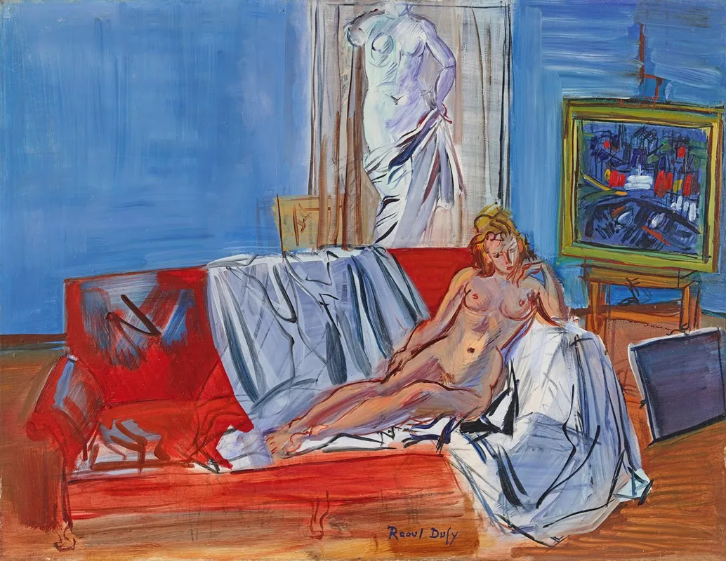 Nu Couche Dans Latelier De La Rue Jeanne Darc Wall Art by Raoul Dufy - High-Resolution Digital Print