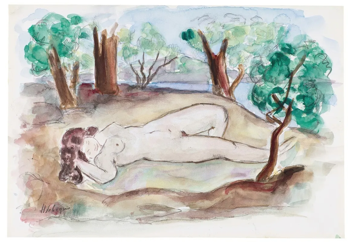 Nu Couche Dans Un Paysage A Saint Tropez Wall Art by Henri Lebasque - High-Resolution Digital Print