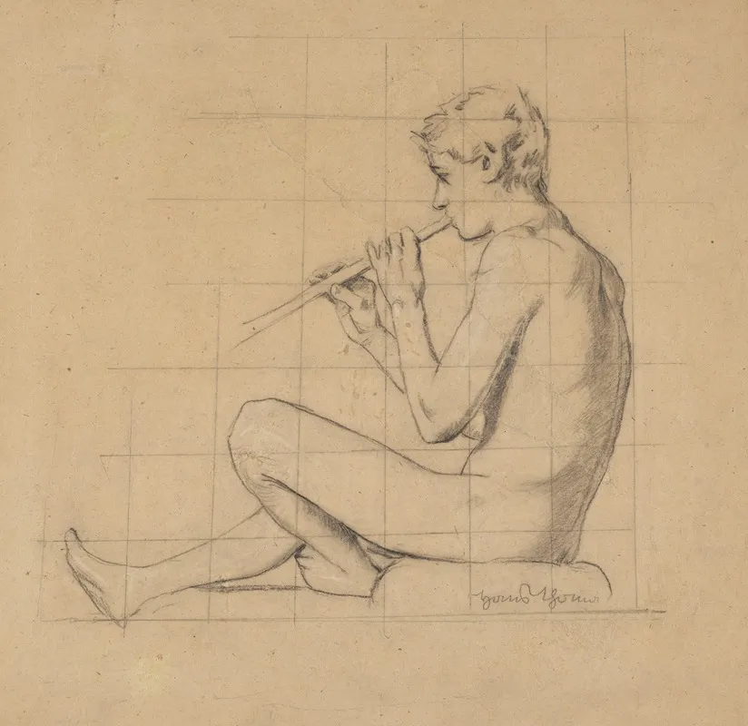 Nude Boy Playing The Pipe