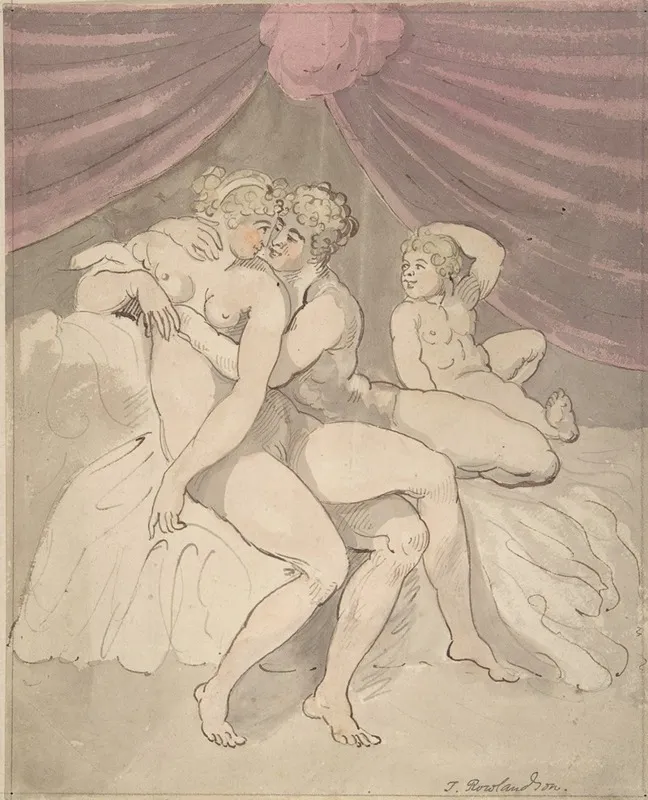 Nude Couple Embracing 2 Wall Art by Thomas Rowlandson - High-Resolution Digital Print