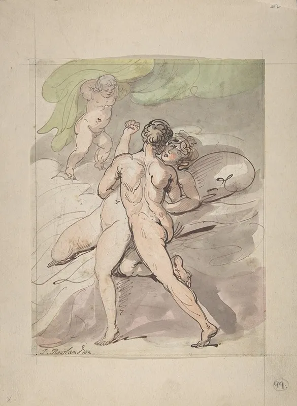 Nude Couple Embracing Wall Art by Thomas Rowlandson - High-Resolution Digital Print
