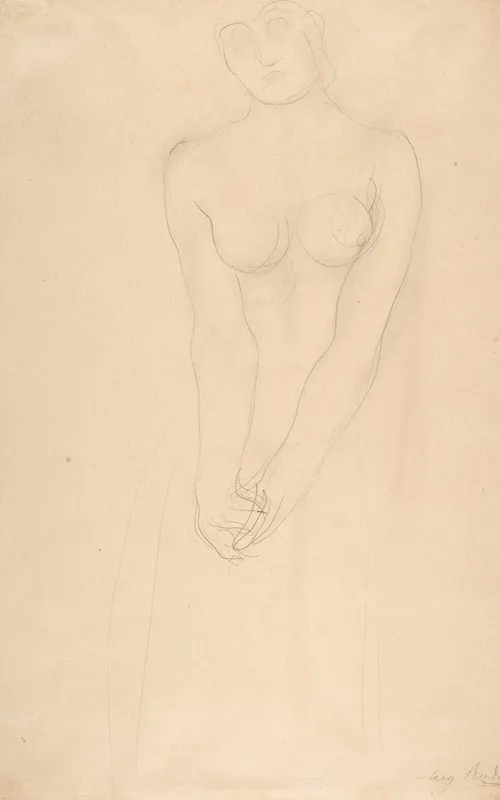 Nude Female Figure Standing With Clasped Hands