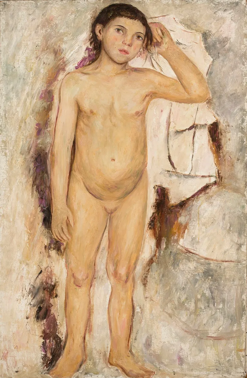 Nude Little Girl With A Raised Hand Wall Art by Tadeusz Makowski - High-Resolution Digital Print