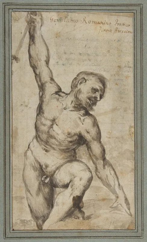 Nude Male Figure With Upraised Right Arm Wall Art by Girolamo Romanino - High-Resolution Digital Print