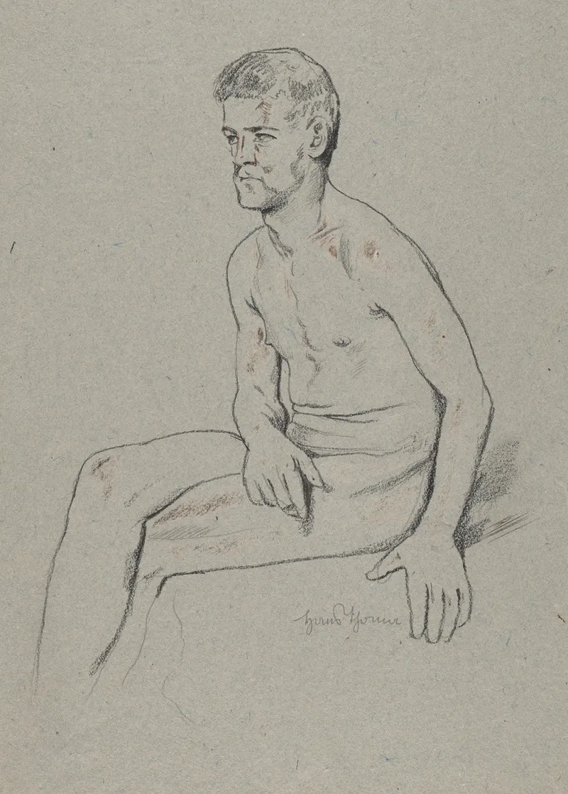 Nude Male Sitting With Legs Crossed Wall Art by Hans Thoma - High-Resolution Digital Print