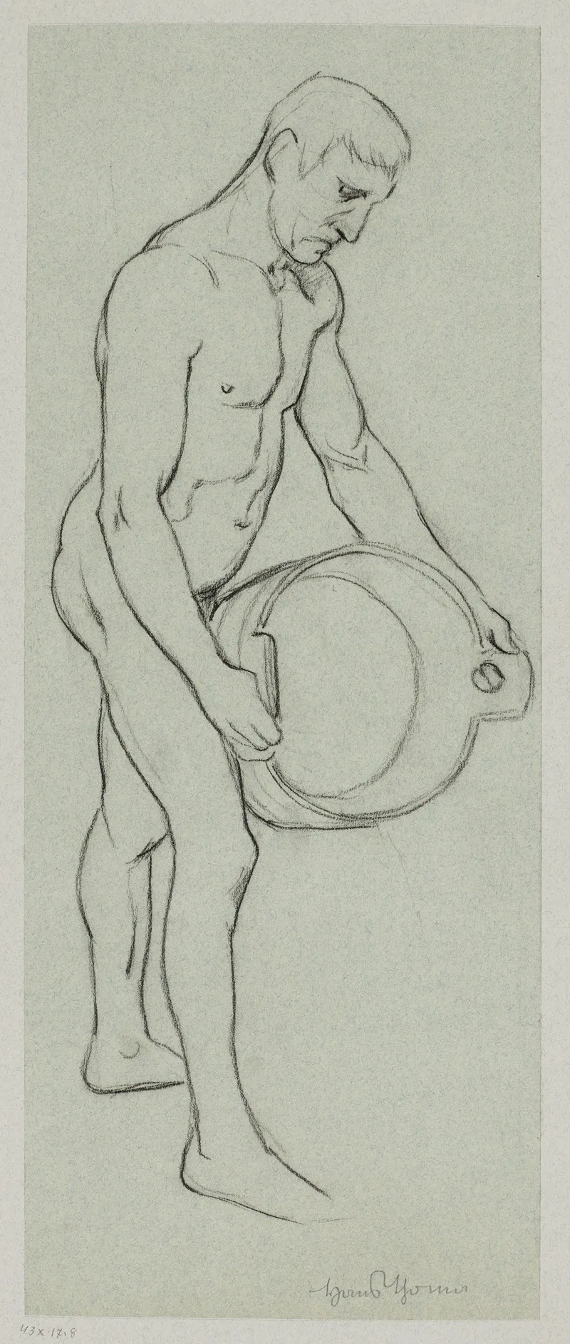 Nude Male Tilting A Container In His Hands Wall Art by Hans Thoma - High-Resolution Digital Print