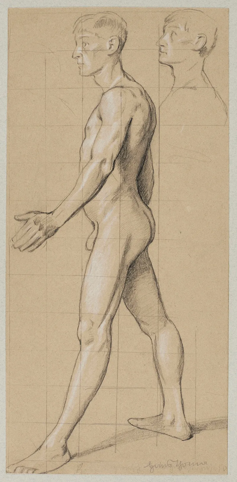 Nude Male Walking In Profile In The Top Right Corner Repetition Of His Head Wall Art by Hans Thoma - High-Resolution Digital Print