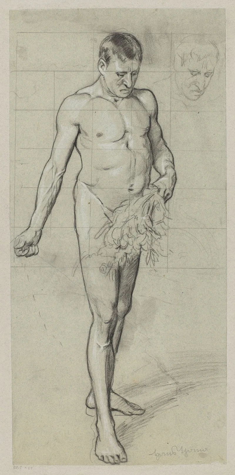Nude Male With A Bunch Of Plants In His Left Hand Wall Art by Hans Thoma - High-Resolution Digital Print