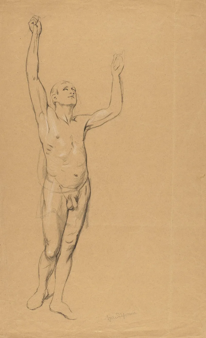 Nude Male With Raised Hands Wall Art by Hans Thoma - High-Resolution Digital Print