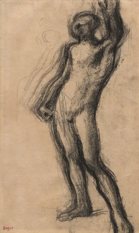Nude Man Standing With Left Hand Raised Wall Art by Edgar Degas - High-Resolution Digital Print