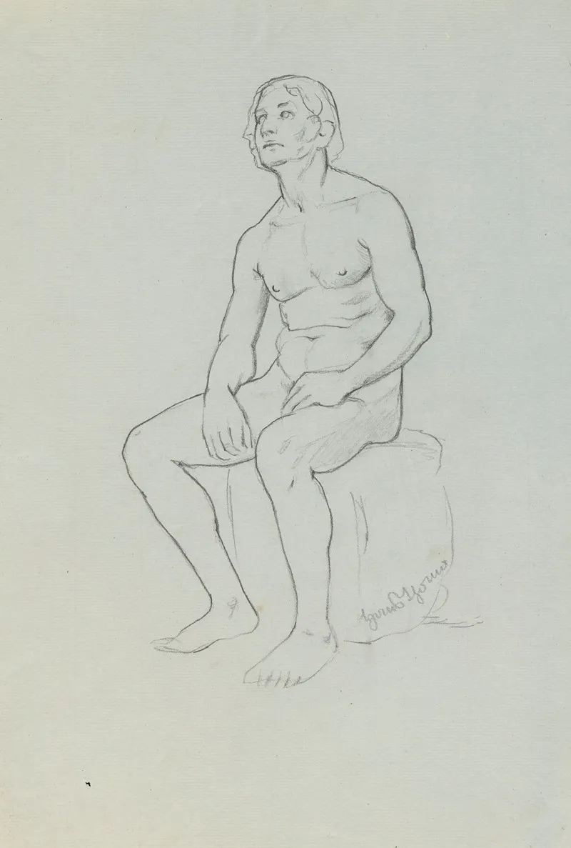 Nude Of A Man Sitting On A Stone Wall Art by Hans Thoma - High-Resolution Digital Print