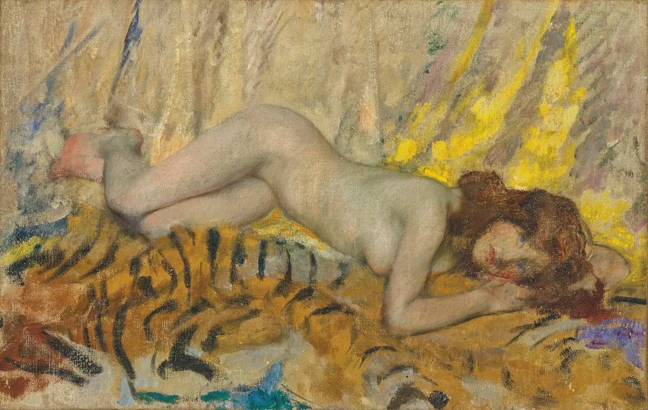 Nude On A Tiger Skin 2 Wall Art by James Jebusa Shannon - High-Resolution Digital Print