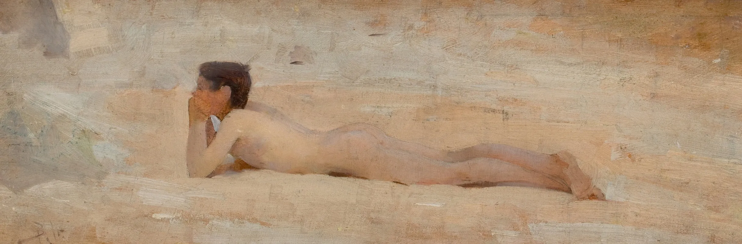 Nude Reclining On House Roof Wall Art by Edwin Bale - High-Resolution Digital Print