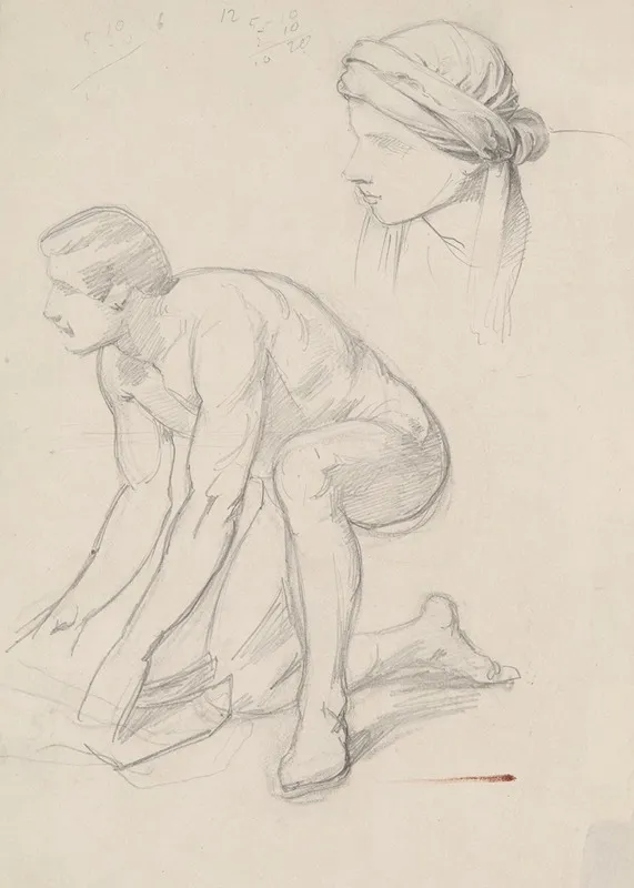 Nude Sketch And Study Of The Head In A Turban For The Figure Of Joseph Of Arimathea To The Painting Entombment Wall Art by Józef Simmler - High-Resolution Digital Print