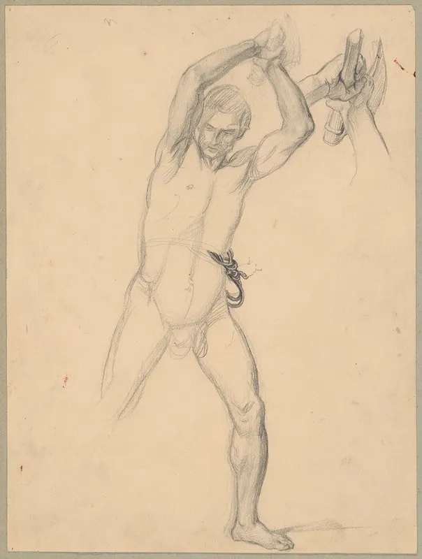 Nude Sketch To The Executioner With An Axe Recto And A Stone Verso To The Painting Martyrdom Of St Matthias Wall Art by Józef Simmler - High-Resolution Digital Print