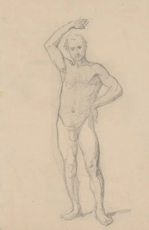 Nude Sketch To The High Priest To The Painting Martyrdom Of St Matthias Wall Art by Józef Simmler - High-Resolution Digital Print