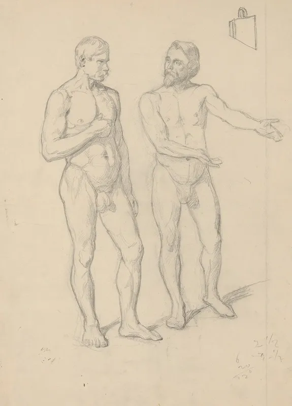 Nude Sketches Of The Figure Of King Sigismund I And Hetman Tarnowski In The Painting The Upbringing Of Sigismund Augustus Wall Art by Józef Simmler - High-Resolution Digital Print